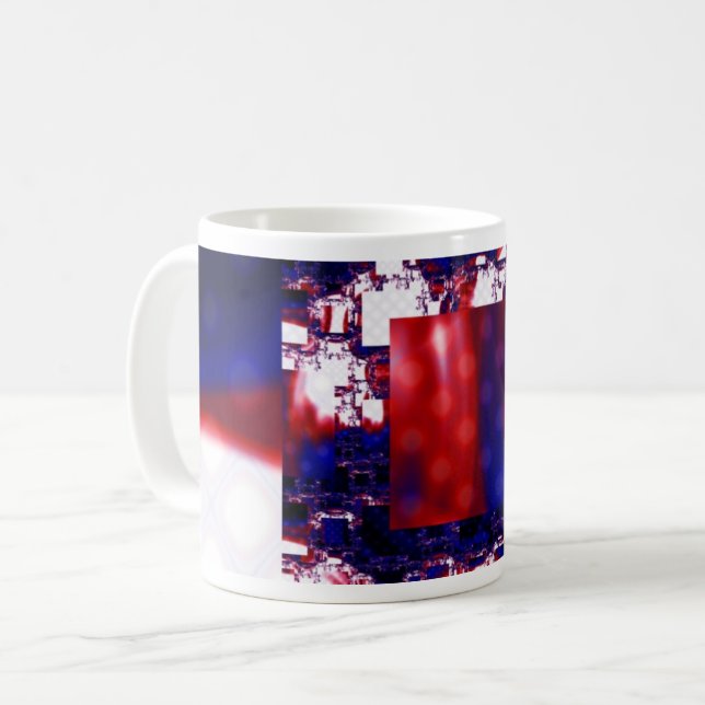 Mug Arrêt | Enveloppement d'art fractal rouge et bleu (Devant gauche)