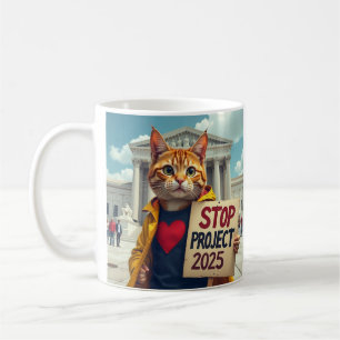 Mug Arrêtez le projet 2025 Cat Protesteur AI Art