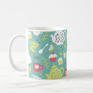 Mug Arrière - plan avec théières, tasses, citron, Fleu