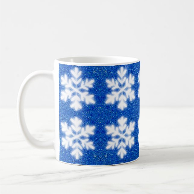 Mug Arrière - plan bleu étincelant blanc flocons de ne (Gauche)