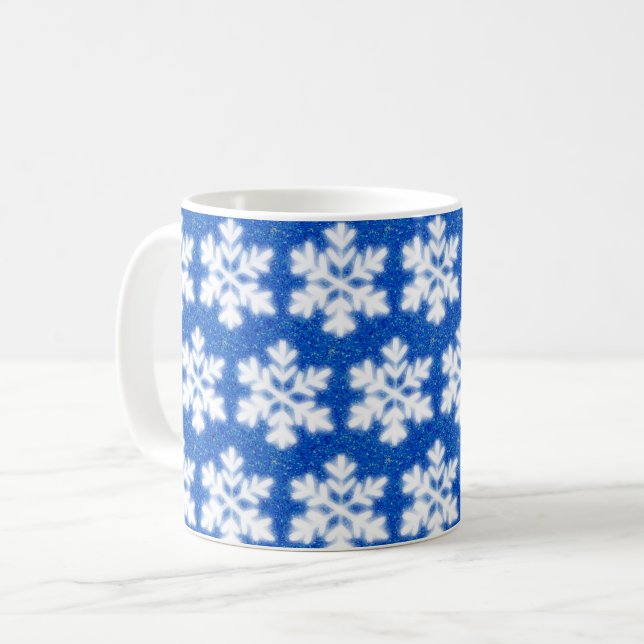 Mug Arrière - plan bleu étincelant blanc flocons de ne (Devant gauche)