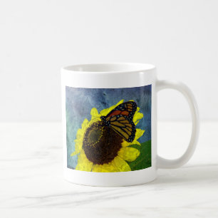 Mug Arrière - plan bleu papillon et tournesol