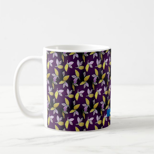 Mug Arrière - plan bleu profond avec design feuille (Gauche)