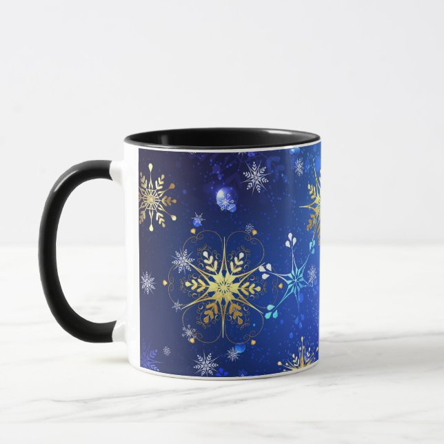 Mug Arrière - plan Bleu XMAS avec des flocons de neige (Gauche)