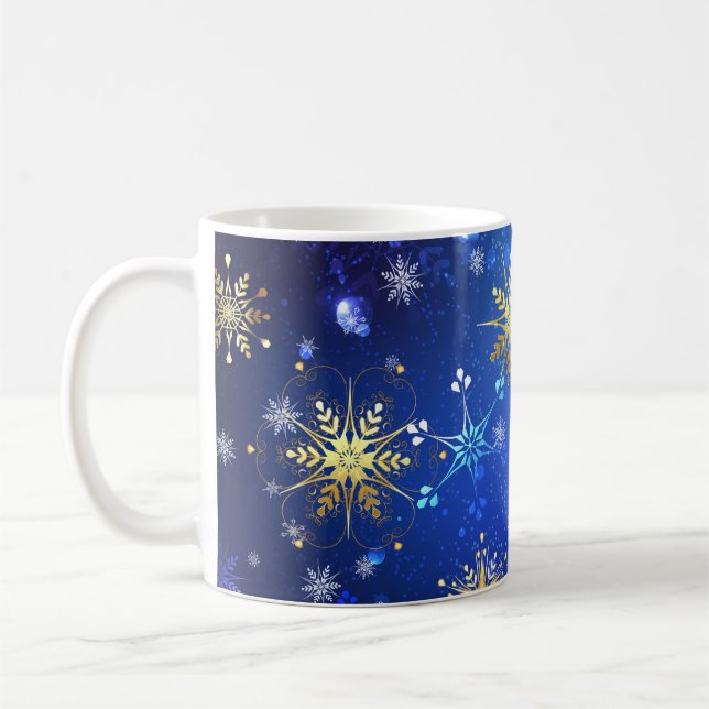 Mug Arrière - plan Bleu XMAS avec des flocons de neige (Gauche)