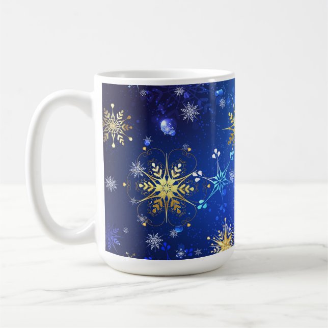 Mug Arrière - plan Bleu XMAS avec des flocons de neige (Gauche)