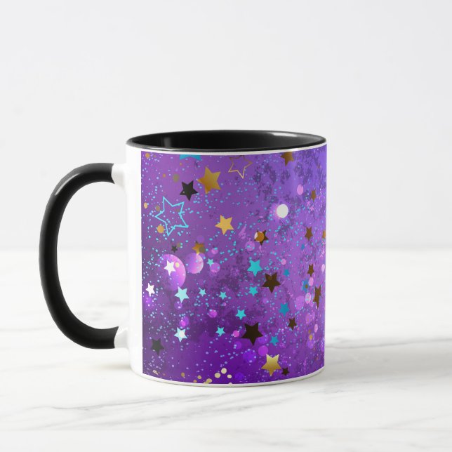 Mug Arrière - plan de feuille violet avec étoiles (Gauche)