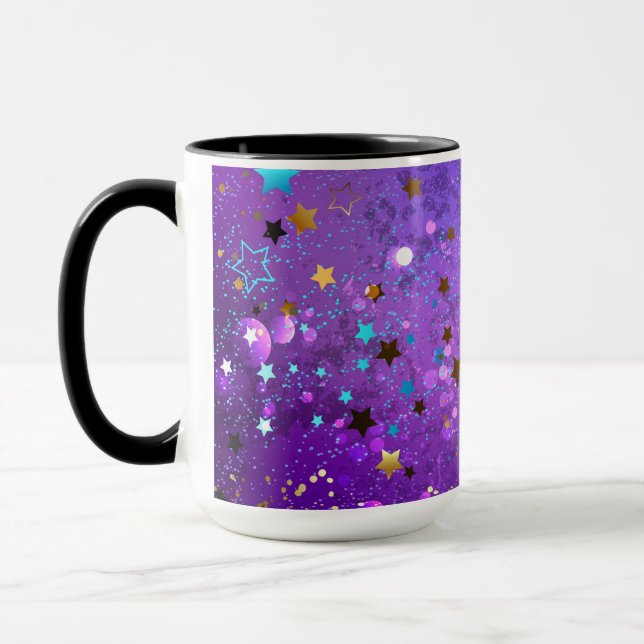 Mug Arrière - plan de feuille violet avec étoiles (Gauche)