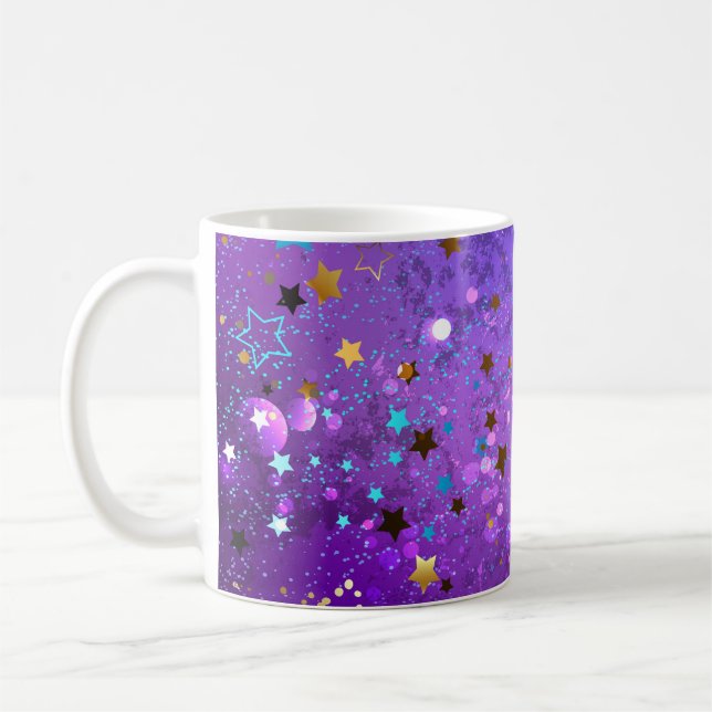Mug Arrière - plan de feuille violet avec étoiles (Gauche)
