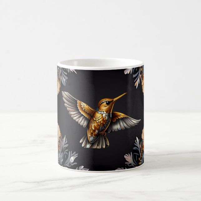Mug Arrière - plan de fleurs Mignonne Hummingbird Gold (Centre)