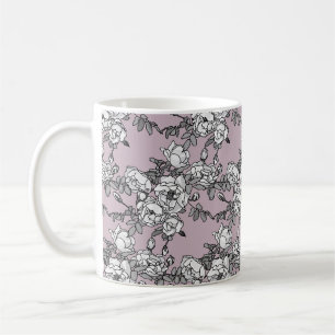 Mug arrière - plan de lavande de roses blanches