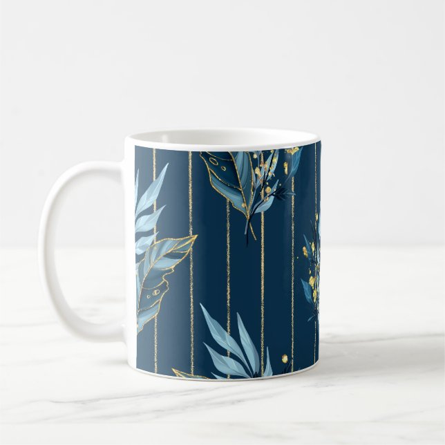 Mug Arrière - plan d'enveloppement bleu Feuille sans j (Gauche)