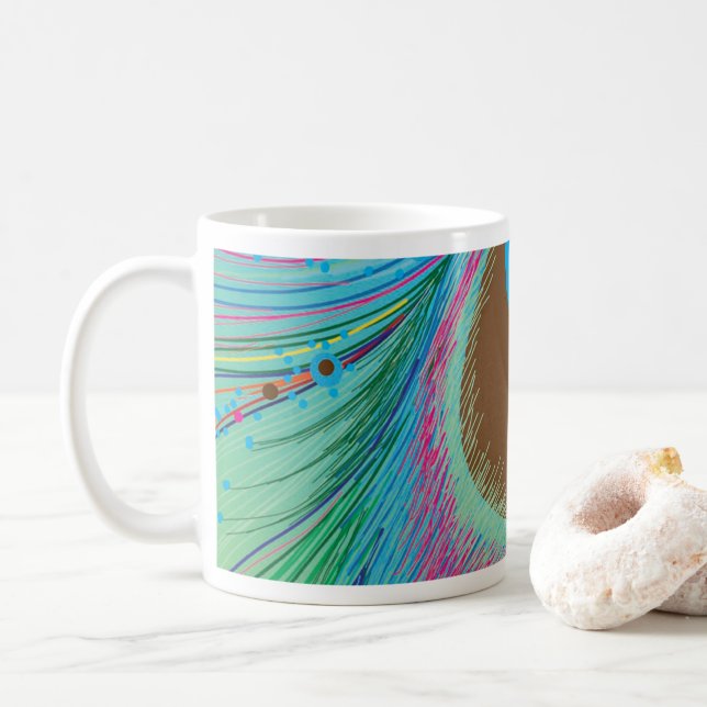 Mug Arrière - plan des lignes de plumes de paon (Avec donut)
