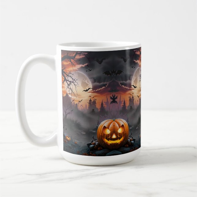 Mug Arrière - plan d'Halloween en tons orange et gris (Gauche)