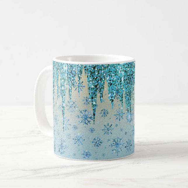 Mug Arrière - plan d'hiver Sparkling Icicle et Snowfla (Devant gauche)