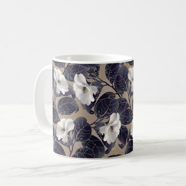 Mug Arrière - plan floral à fleurs blanches (Devant gauche)