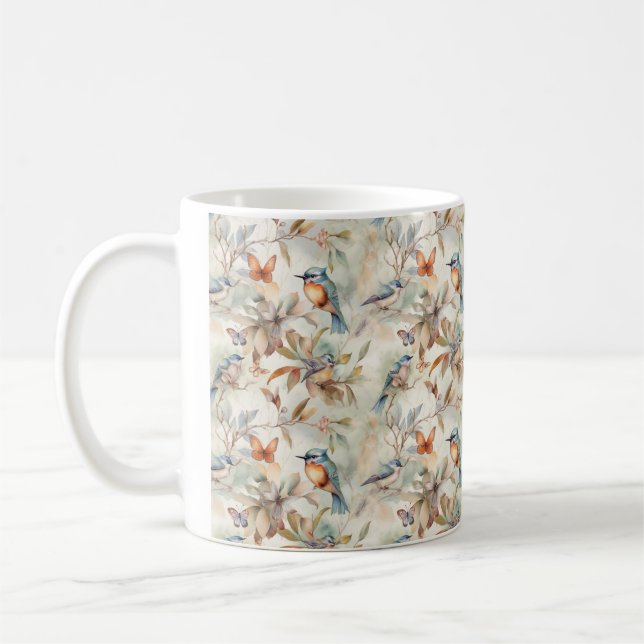 Mug arrière - plan floral avec oiseaux et papillons Mu (Gauche)