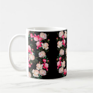 Mug Arrière - plan floral. Peonies rose et blanc sur u