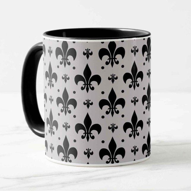 Mug Arrière - plan gris Fleur-de-lis Motif Design (Créateur téléchargé)