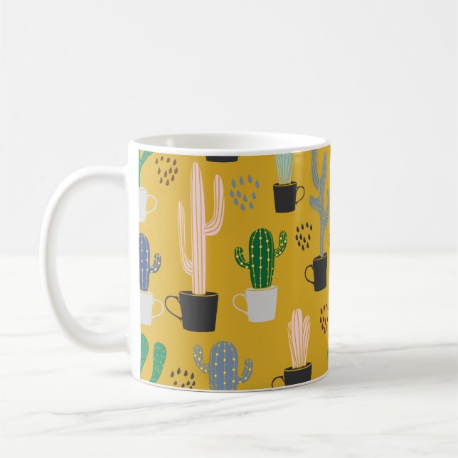 Mug Arrière - plan motif sans couture Cactus. Col tiré (Gauche)