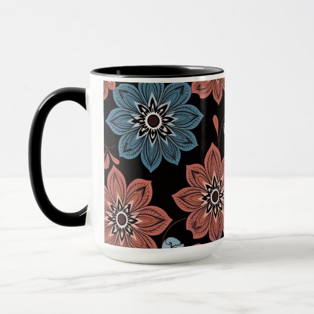 Mug Arrière - plan noir avec fleurs (Gauche)