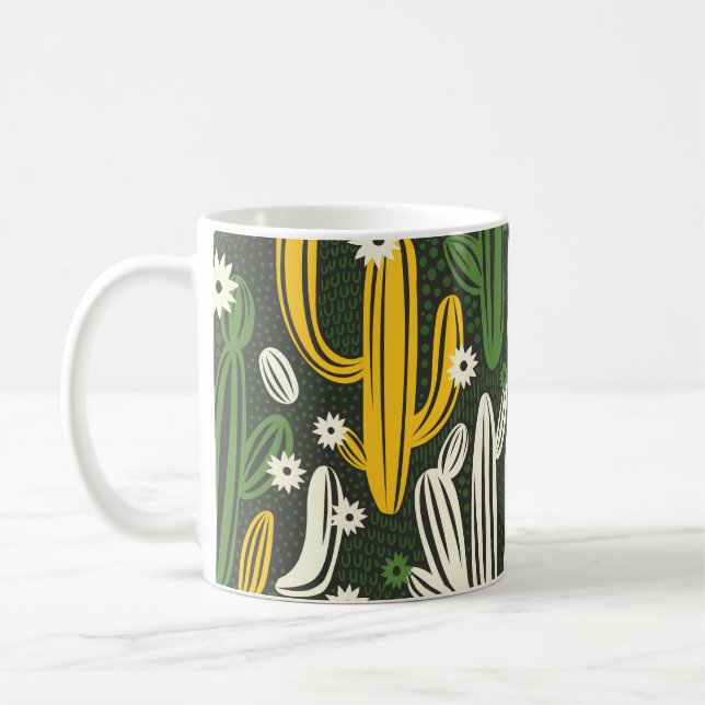 Mug Arrière - plan noir Cactus Motif Vintage (Gauche)