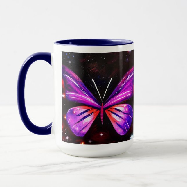 Mug Arrière - plan noir de papillon violet (Gauche)