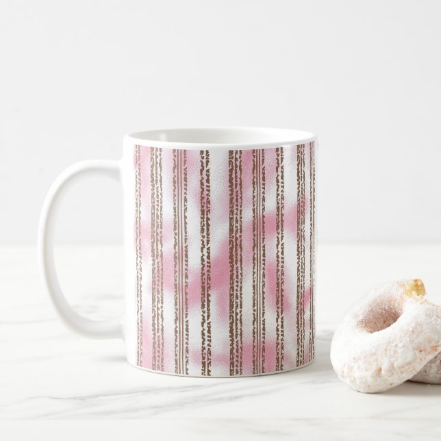 Mug arrière - plan rayé rose et blanc (Avec donut)