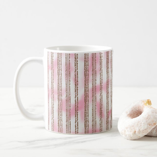 Mug arrière - plan rayé rose et blanc (Avec donut)