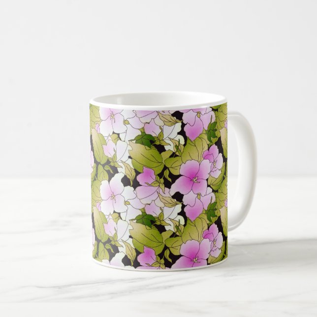 Mug Arrière - plan rose blanc vert motif floral (Devant droit)