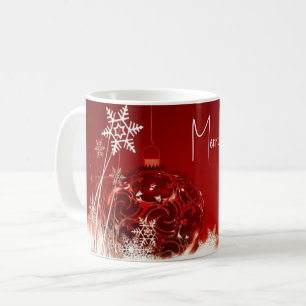 Mug Arrière - plan rouge avec balle de Noël