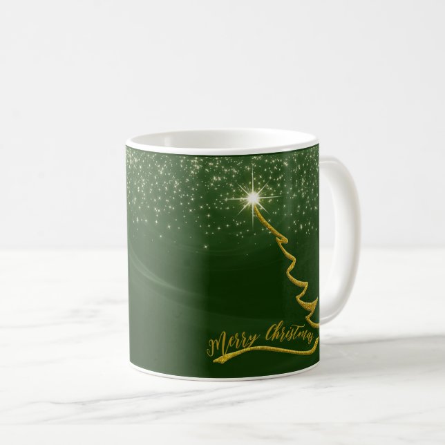 Mug Arrière - plan Vert Parkly Avec Arbre De Noël Or (Devant droit)
