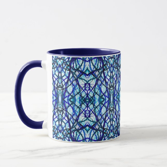 Mug Art à l'encre alcoolique abstraite bleu Icare (Gauche)