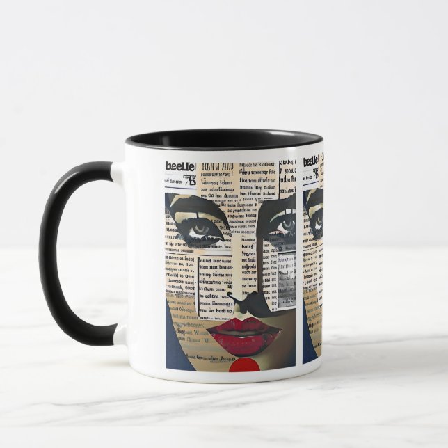 Mug Art abstrait | Art textuel numérique du visage d'u (Gauche)