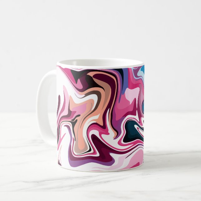 Mug Art abstrait de tourbillon de fluide en rose, blan (Devant gauche)