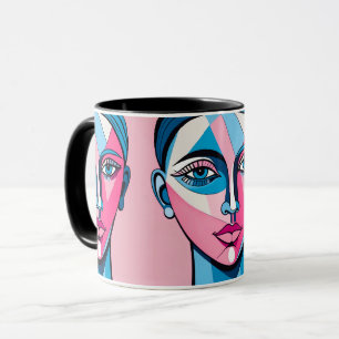 Mug Art Abstrait de visage bleu et rose