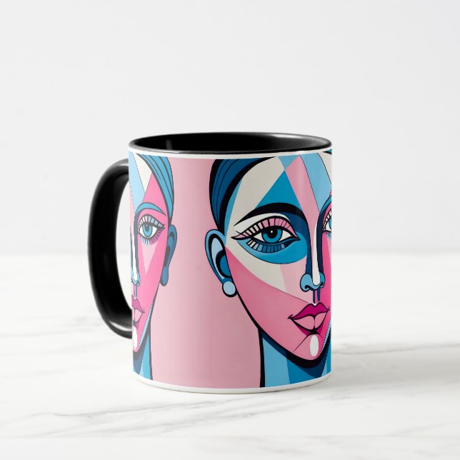 Mug Art Abstrait de visage bleu et rose (Devant gauche)