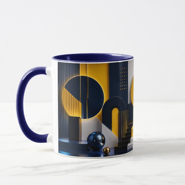 Mug Art abstrait dynamique avec marine, or et marbre (Gauche)