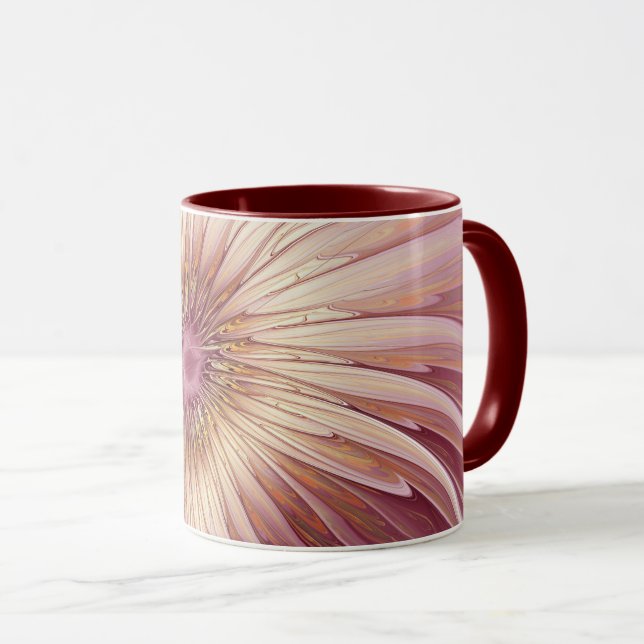 Mug Art Abstrait Fractal Fleur & Tons de Bourgogne (Devant droit)