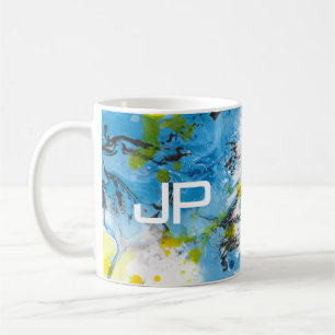 Mug Art Abstrait moderne Bleu Jaune Modèle blanc