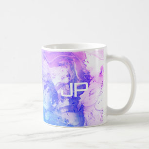 Mug Art Abstrait moderne bleu violet Modèle Monogramme