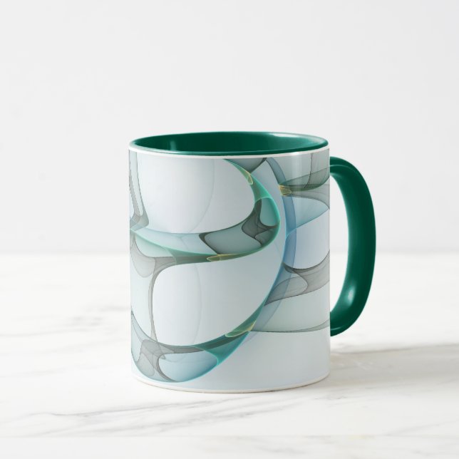 Mug Art Abstrait moderne Fractal Bleu Turquoise Gris (Devant droit)