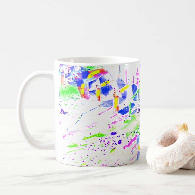 Mug Art abstrait néon psychédélique kaléidoscope  (Avec donut)