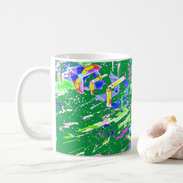 Mug Art abstrait néon psychédélique kaléidoscope  (Avec donut)