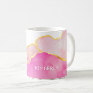 Mug Art Abstrait Rose Or Blanc NOM moderne Feminine