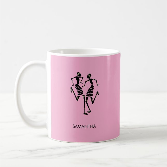 Mug Art Africain, Belle Silhouette Danseuses Orange (Gauche)
