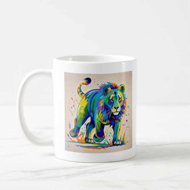 Mug Art animal Lion abstrait coloré (Gauche)