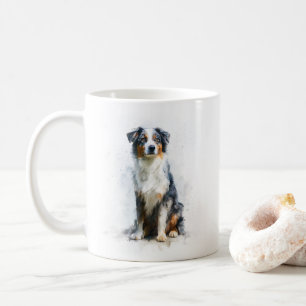Mug Art aquarelle de berger australien tricolore