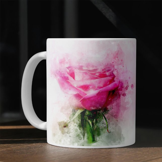 Mug Art aquarelle de rose rose sur fond blanc (Pink Rose Watercolor Art on White Background. Coffee Mug)
