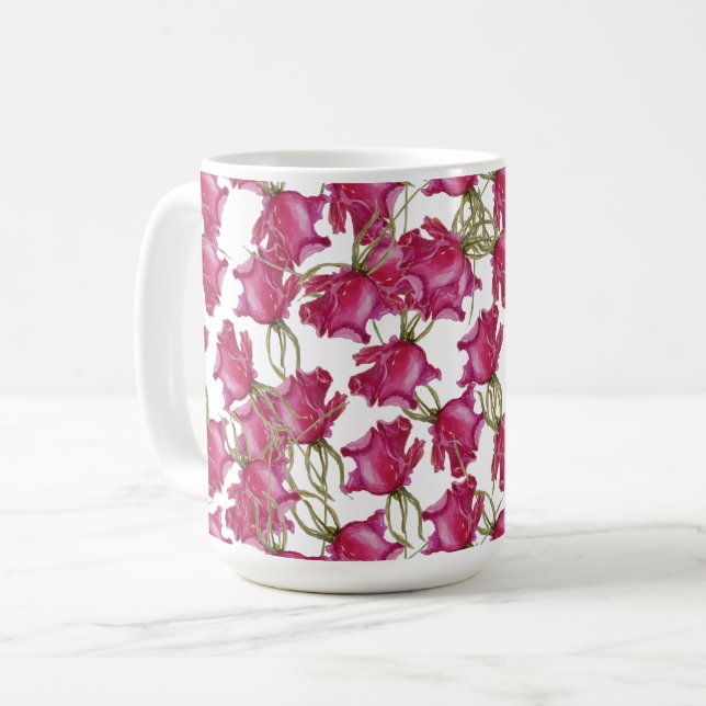 Mug Art aquarelle de roses roses peintes à la main (Devant gauche)